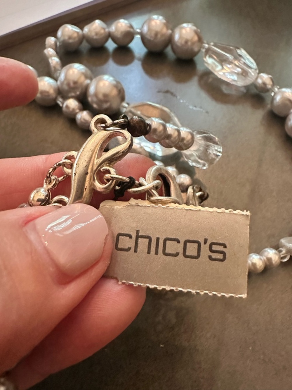NWT Chico’s Multi Strand Pearl Lucite Statement Necklace Layered Bold - Picture 4 of 5